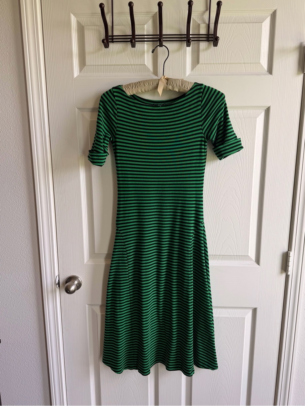 Ralph Lauren Green and Black Striped Midi Fit-and-Flare Dress